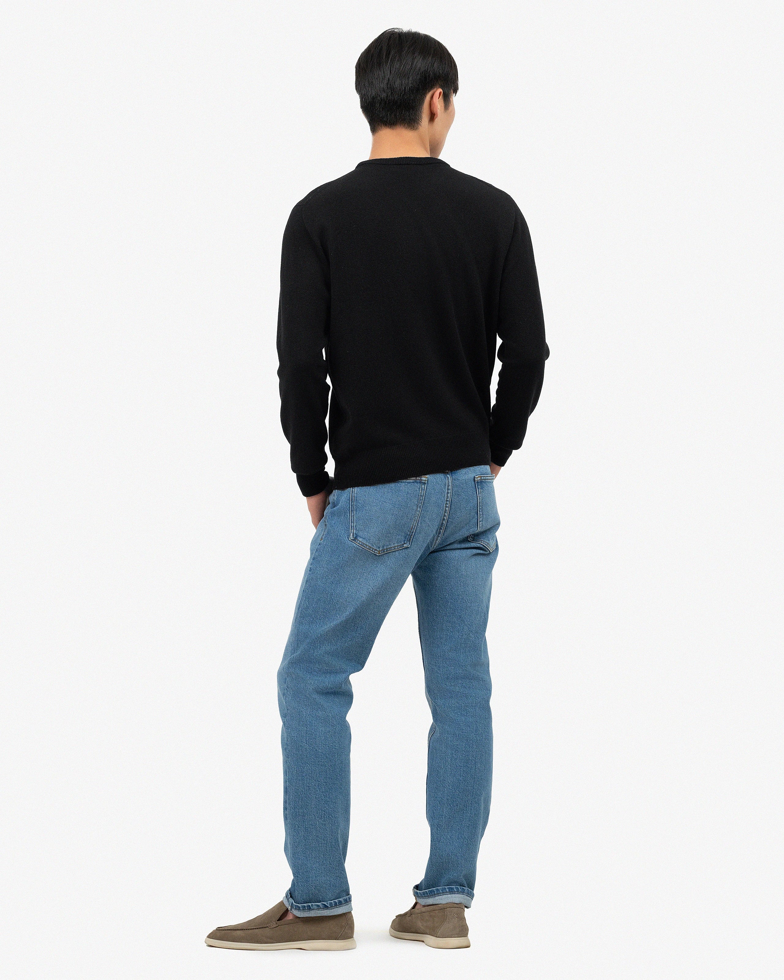 Men's Saxon Crew Neck Sweater - Black Merino