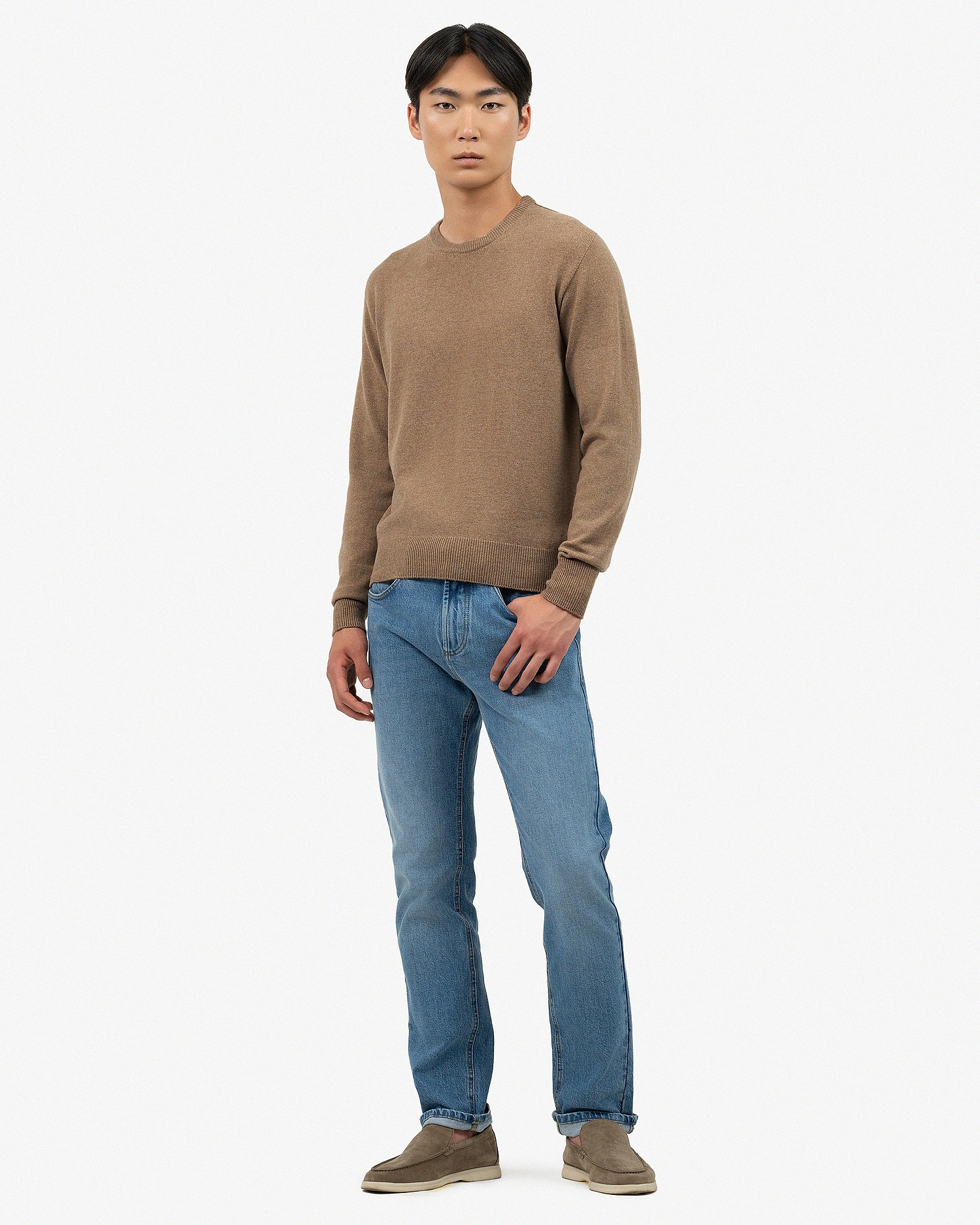 Men's Saxon Crew Neck Sweater - Hazelnut Merino