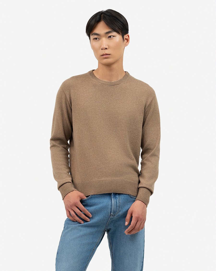 Men's Saxon Crew Neck Sweater - Hazelnut Merino