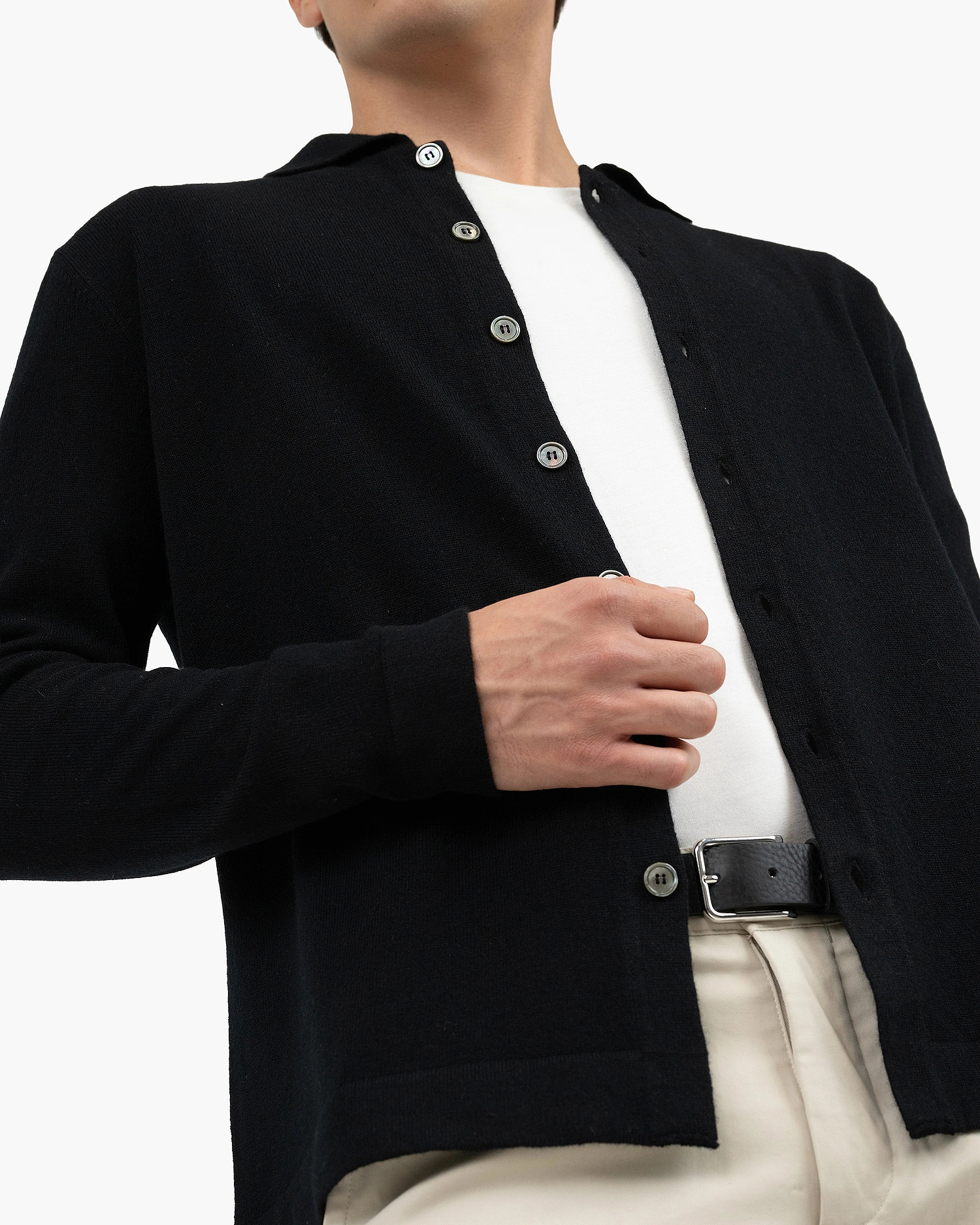 Men's Saxon Knit Shirt - Black Merino