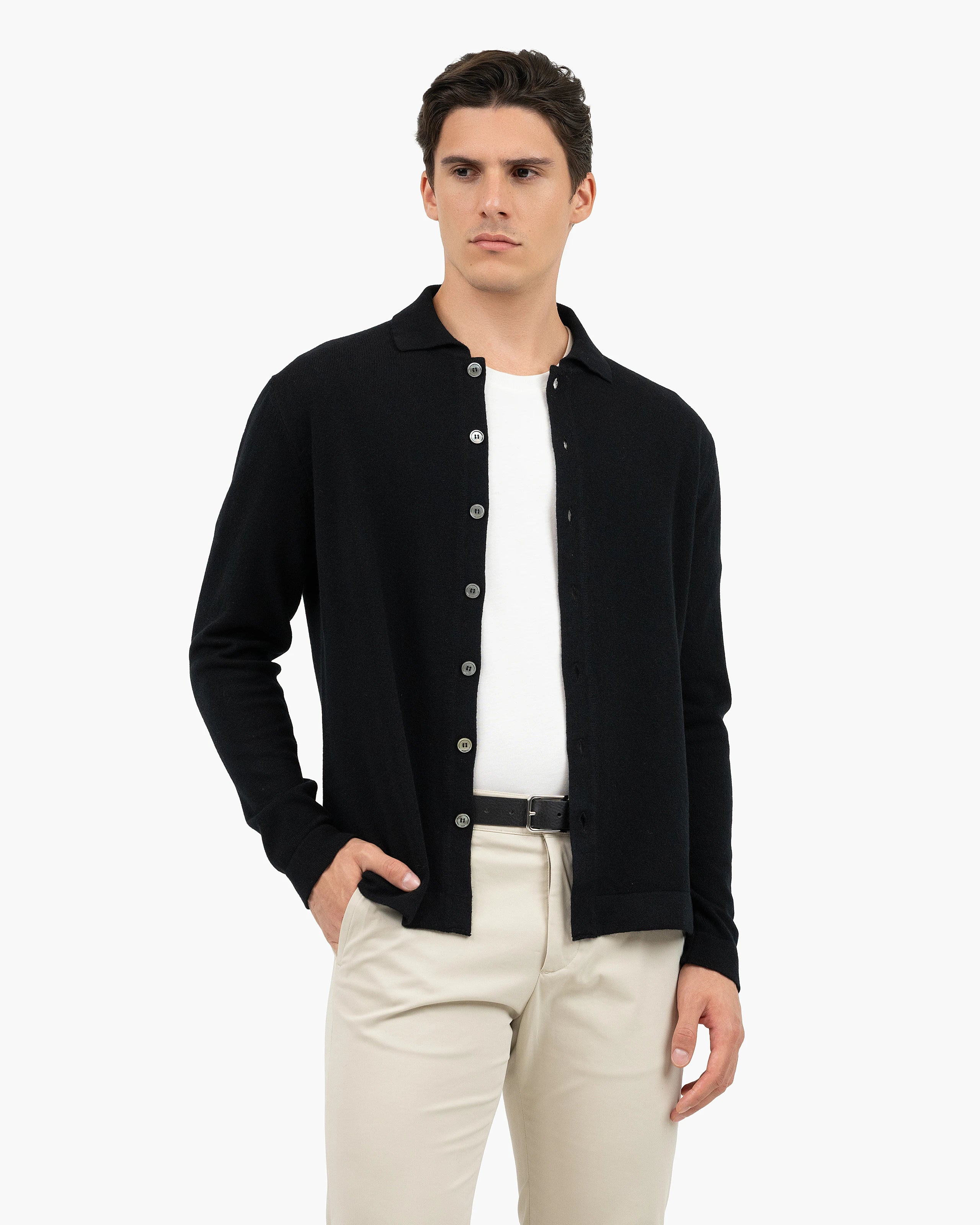 Men's Saxon Knit Shirt - Black Merino