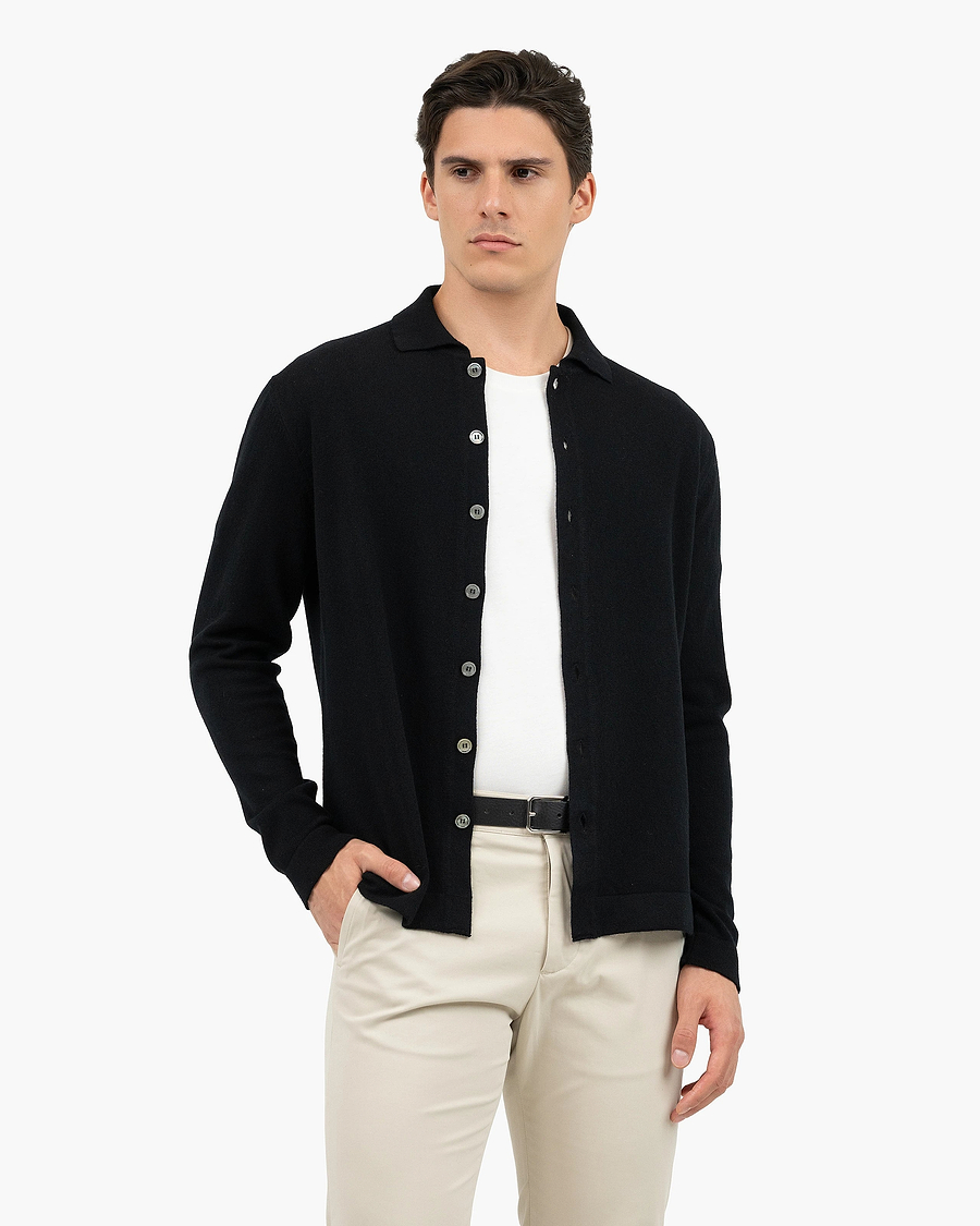 Men's Saxon Knit Shirt - Black Merino