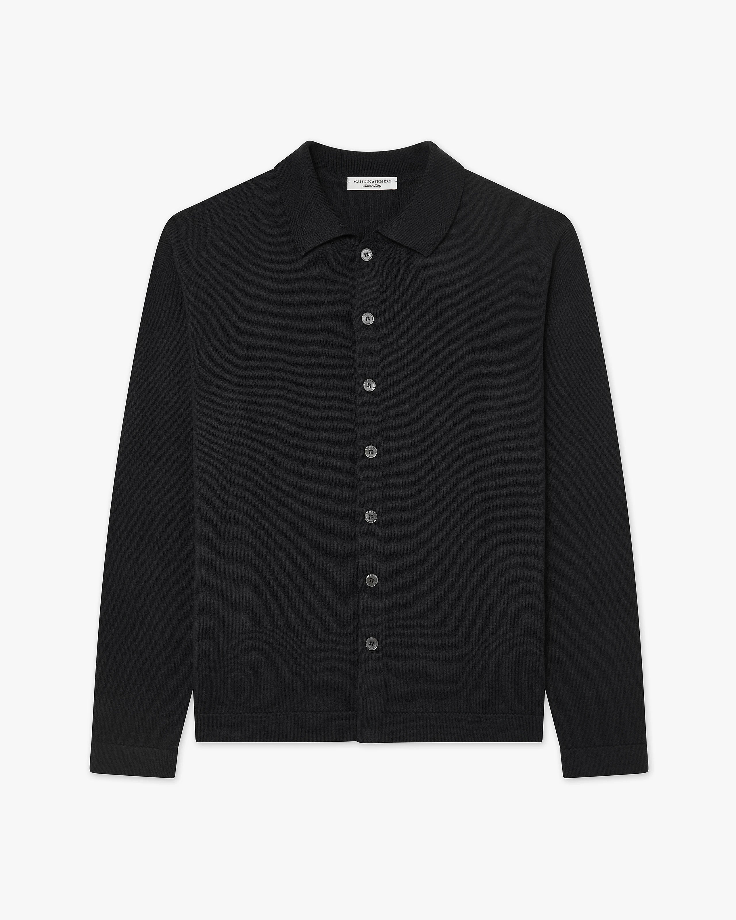 Men's Saxon Knit Shirt - Black Merino