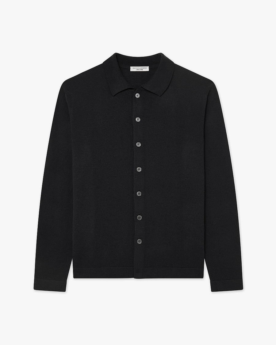 Men's Saxon Knit Shirt - Black Merino