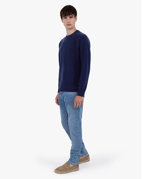 Men's Saxon Raglan Crew Neck Sweater - Blue Merino