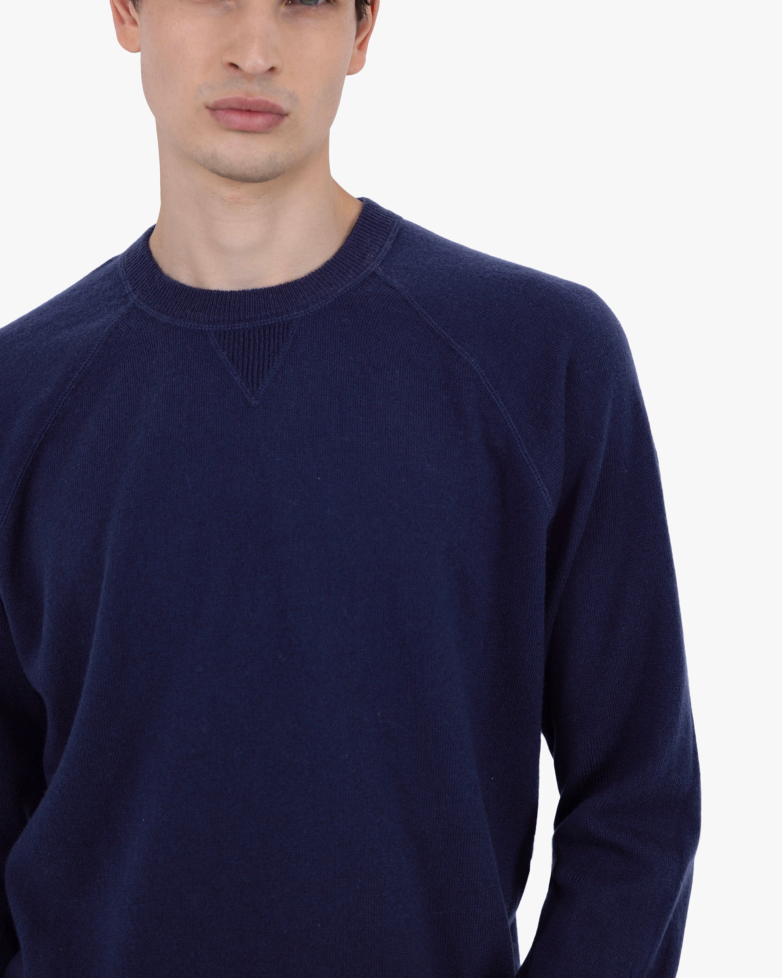 Men's Saxon Raglan Crew Neck Sweater - Blue Merino