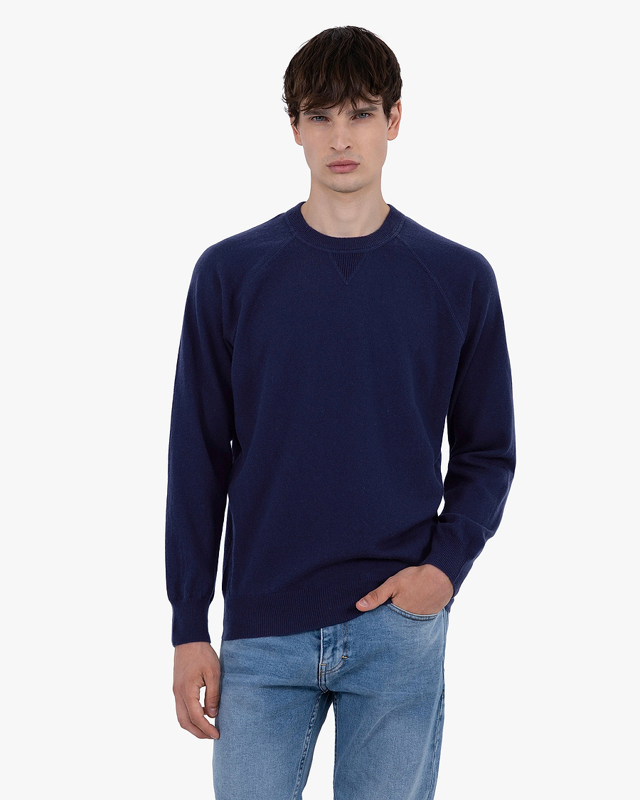 Men's Saxon Raglan Crew Neck Sweater - Blue Merino