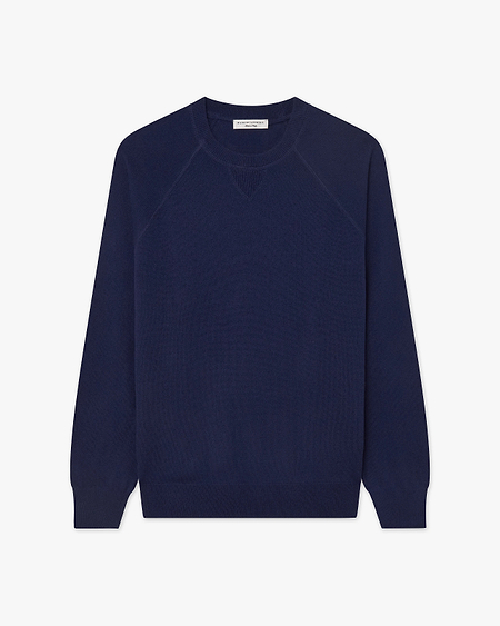 Men's Saxon Raglan Crew Neck Sweater - Blue Merino