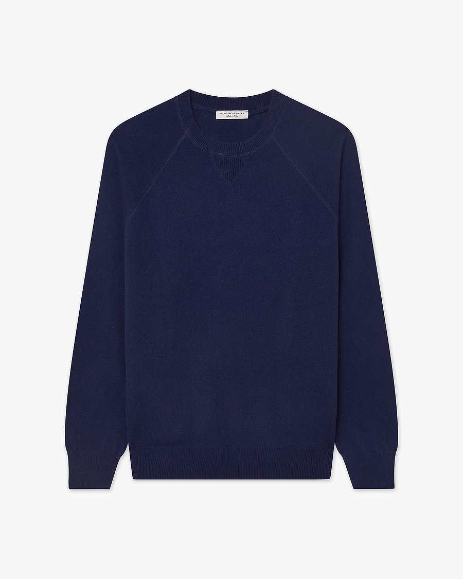 Men's Saxon Raglan Crew Neck Sweater - Blue Merino