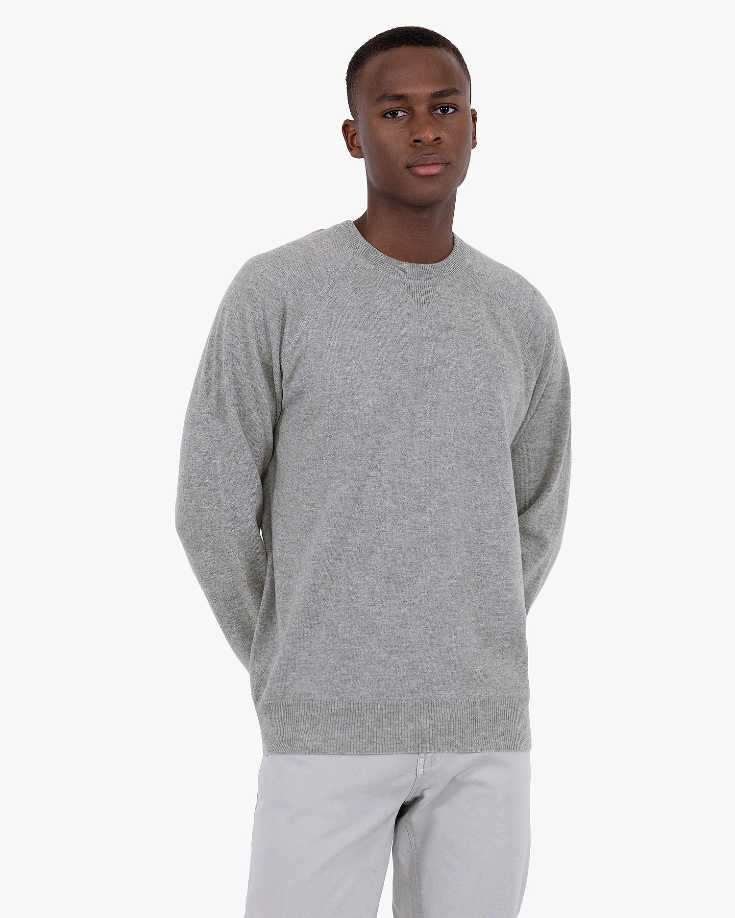 Men's Saxon Raglan Crew Neck Sweater - Medium Grey Merino