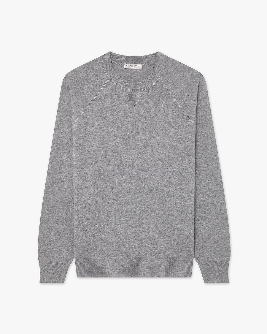 Men's Saxon Raglan Crew Neck Sweater - Medium Grey Merino