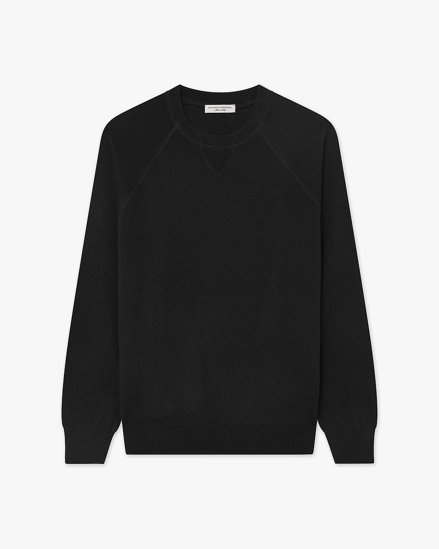 Men's Saxon Raglan Crew Neck Sweater - Black Merino