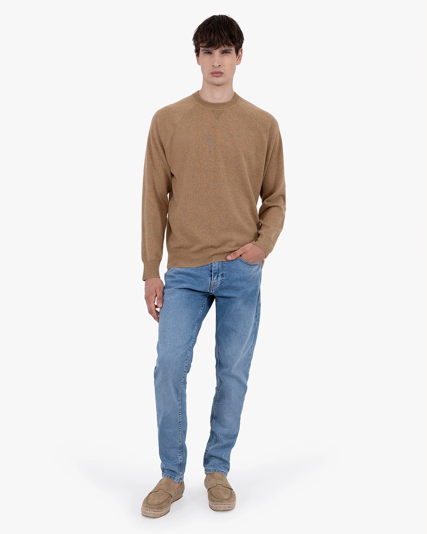 Men's Saxon Raglan Crew Neck Sweater - Hazelnut Merino