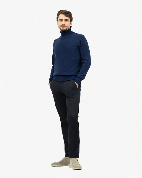 Men's Saxon Turtleneck Sweater - Blue Merino