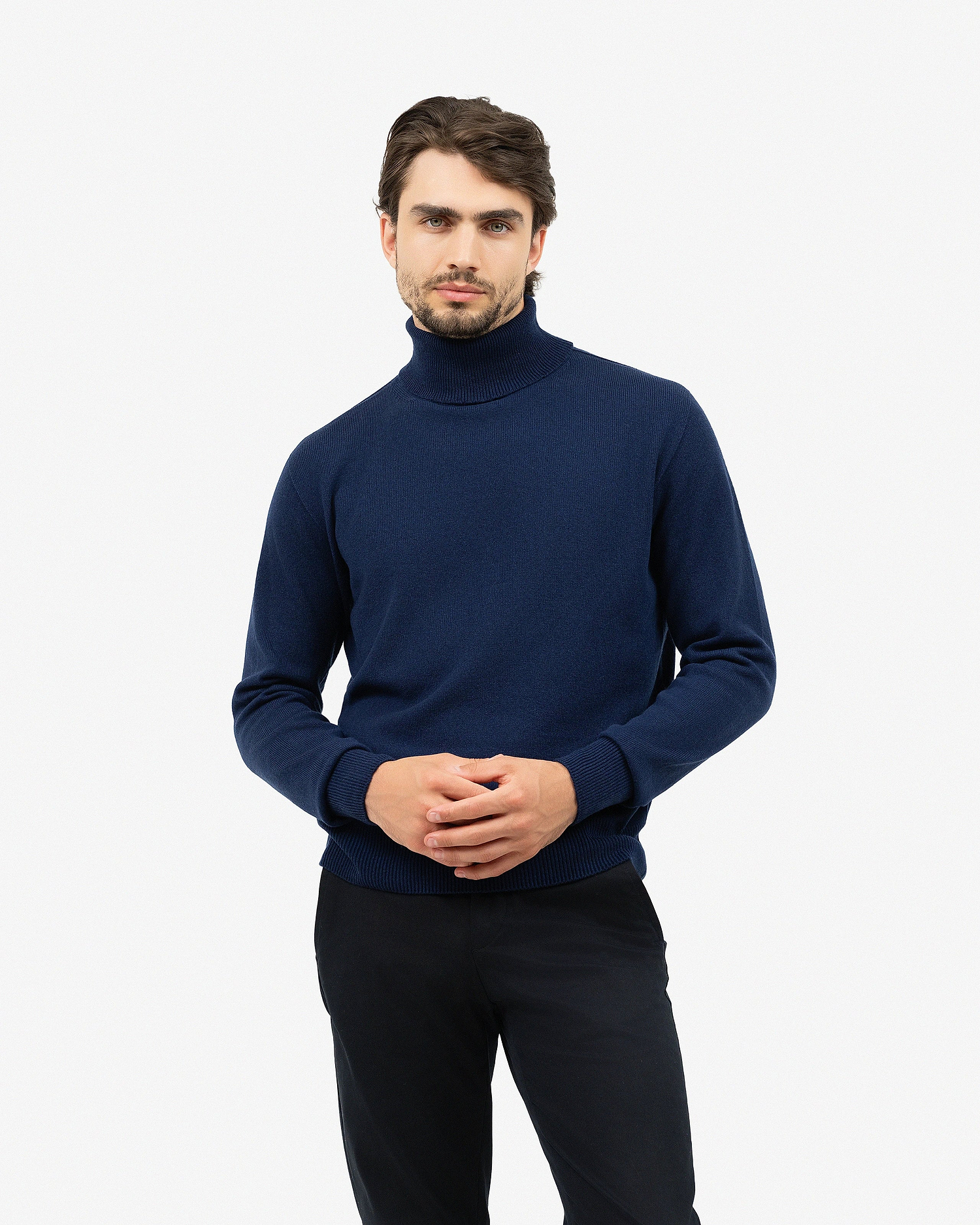 Men's Saxon Turtleneck Sweater - Blue Merino
