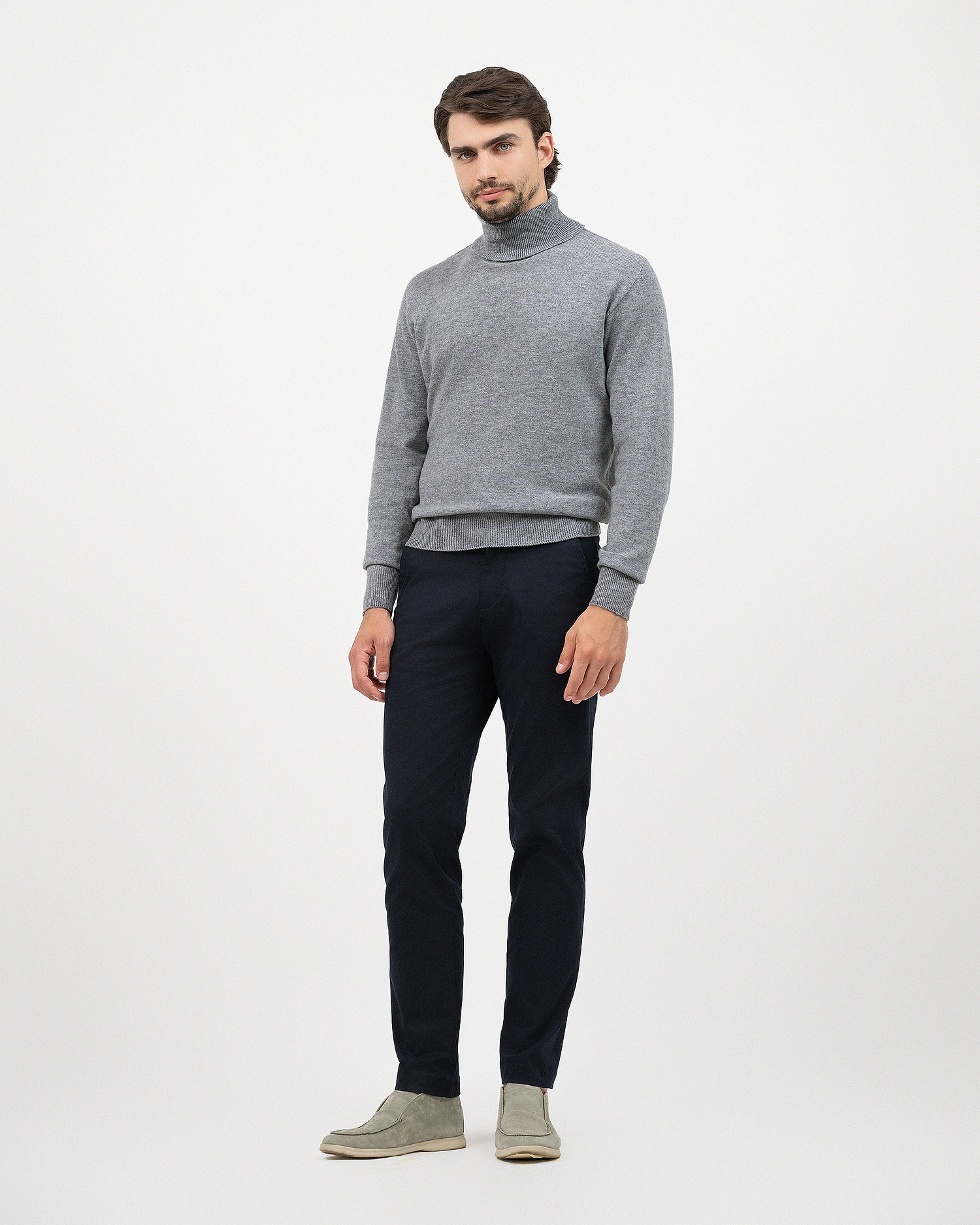 Men's Saxon Turtleneck Sweater - Medium Grey Merino