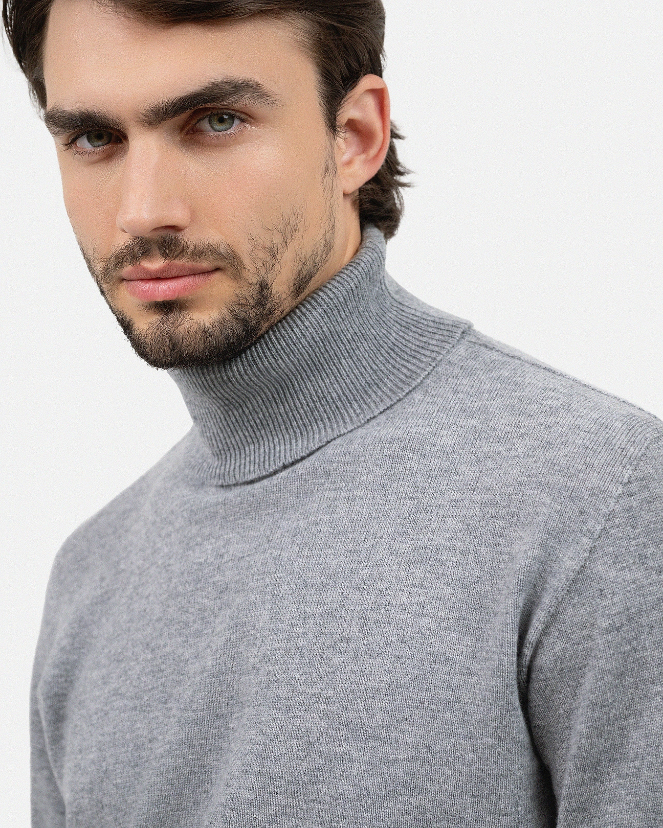 Men's Saxon Merino Turtleneck Sweater - Medium Grey | MaisonCashmere