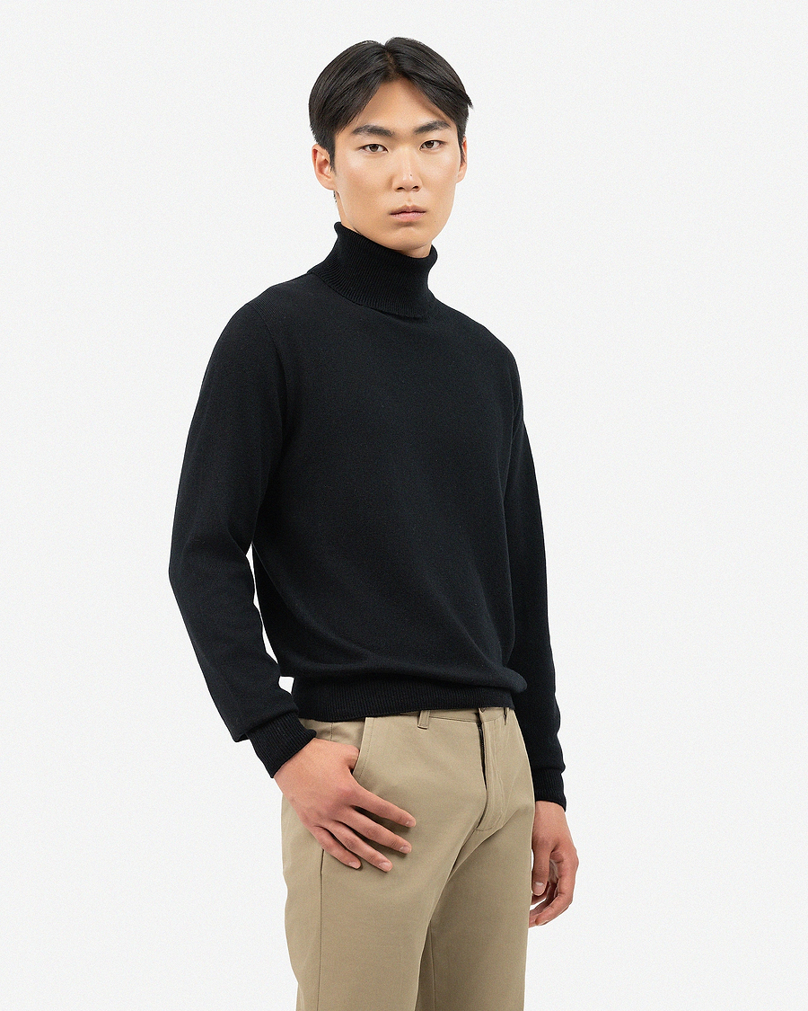 Men's Saxon Turtleneck Sweater - Black Merino