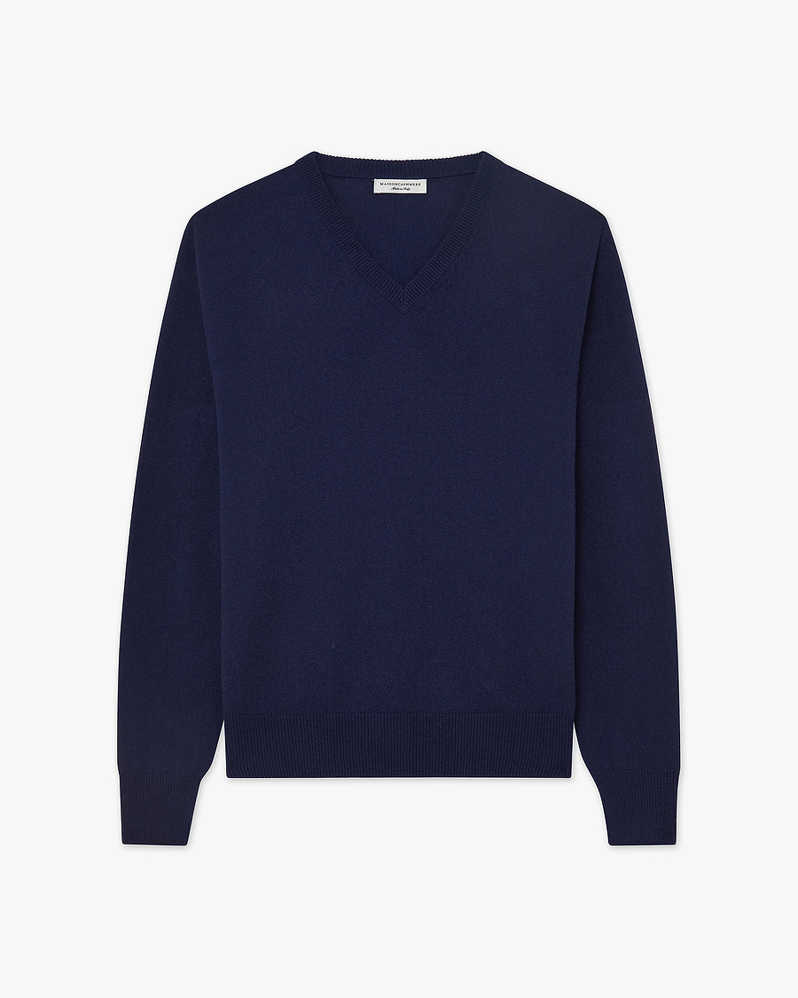 Men's Saxon V-Neck Sweater - Blue Merino