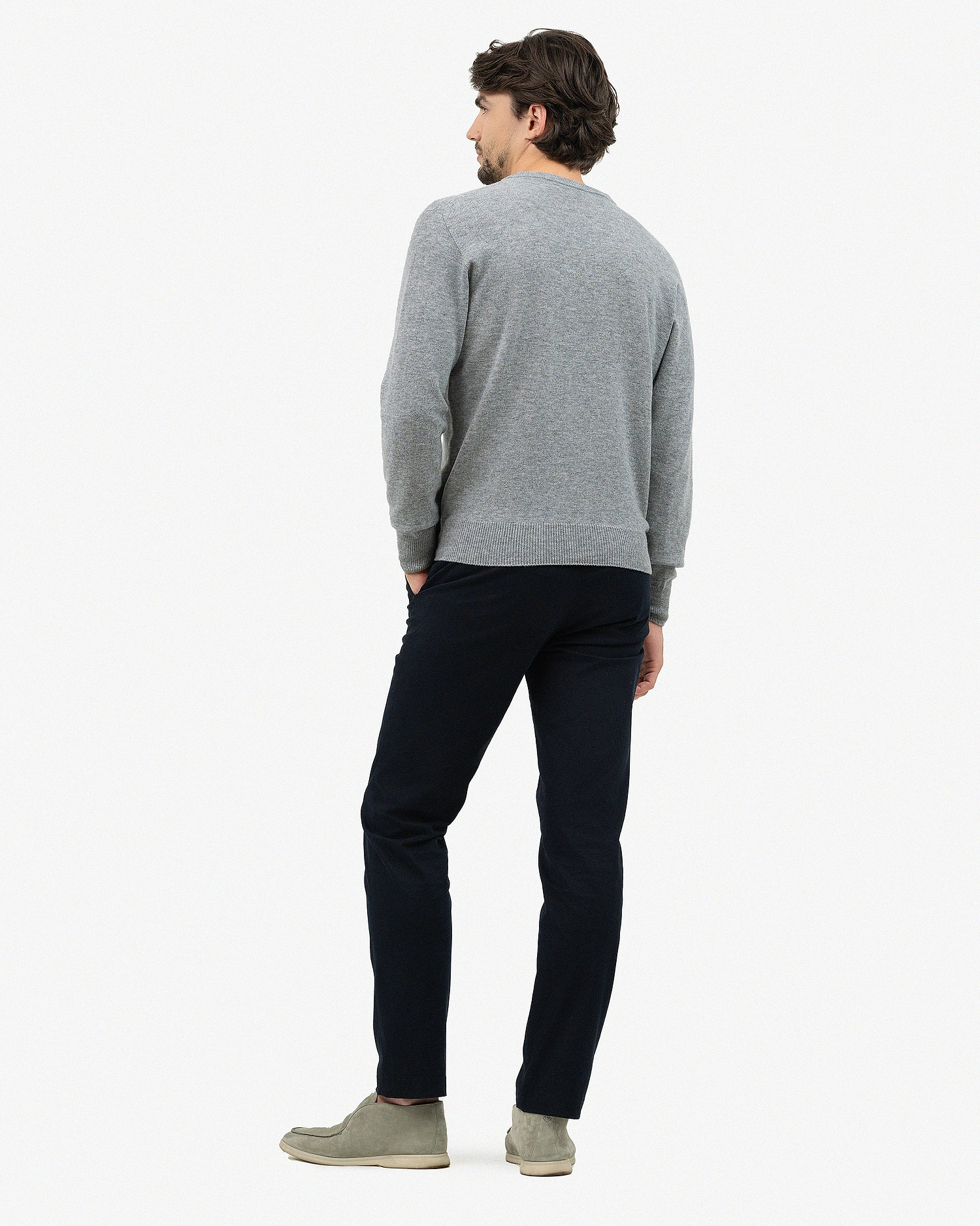 Men's Saxon V-Neck Sweater - Medium Grey Merino