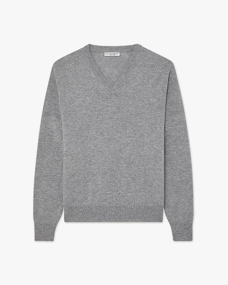 Men's Saxon V-Neck Sweater - Medium Grey Merino