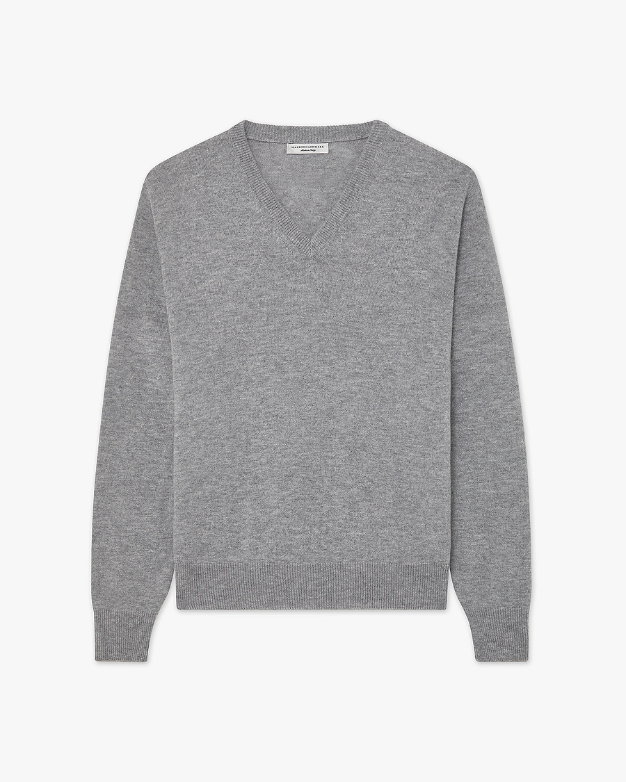 Men's Saxon V-Neck Sweater - Medium Grey Merino