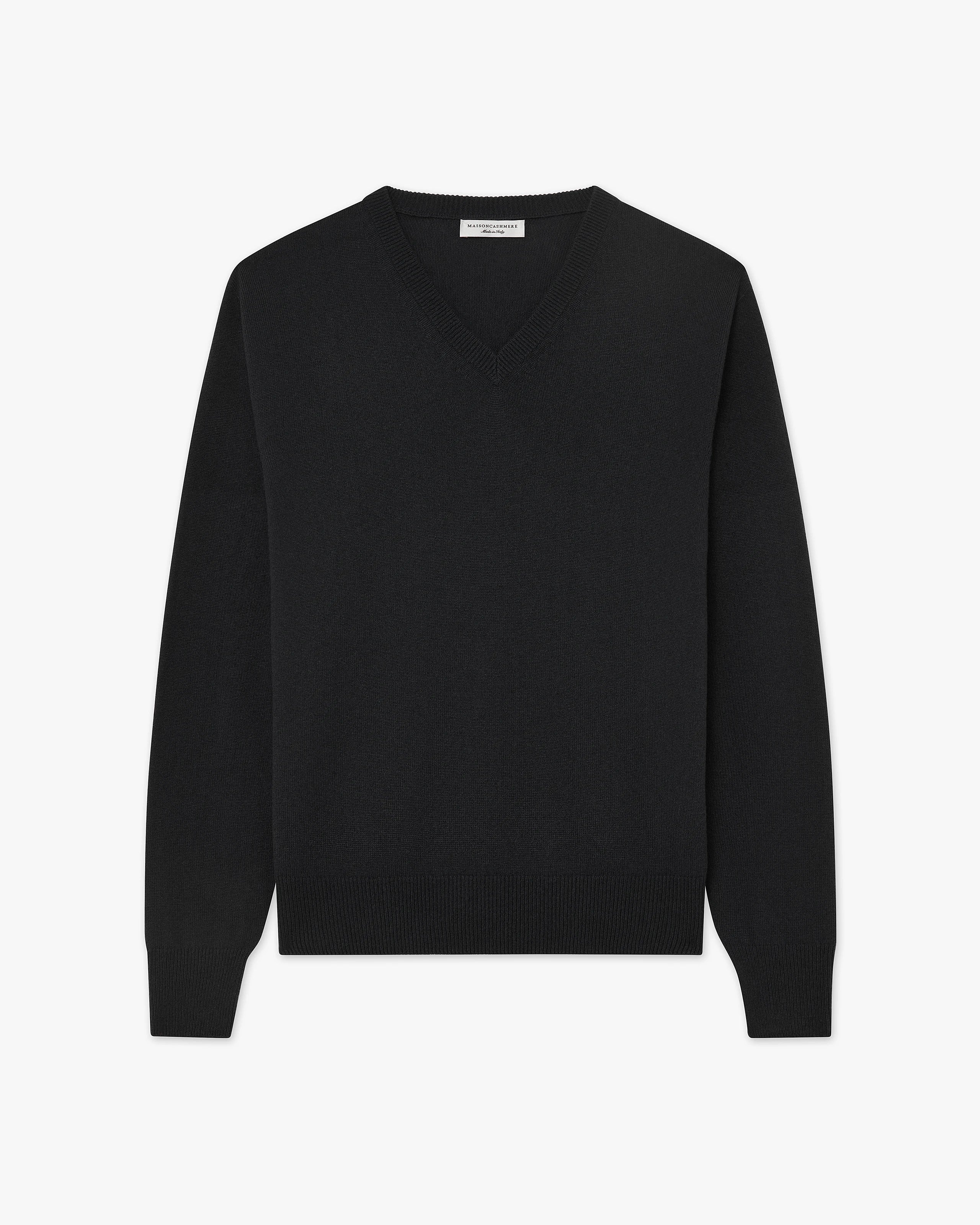 Men's Saxon V-Neck Sweater - Black Merino