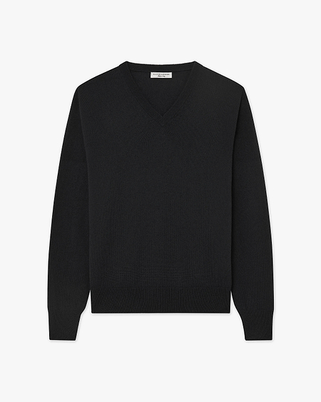 Men's Saxon V-Neck Sweater - Black Merino
