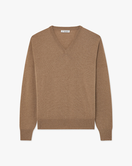 Men's Saxon V-Neck Sweater - Hazelnut Merino