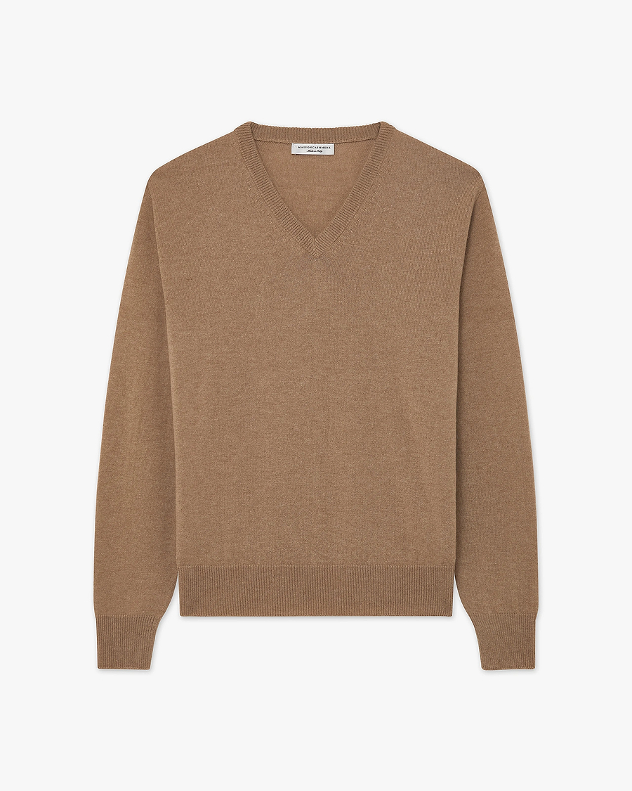 Men's Saxon V-Neck Sweater - Hazelnut Merino