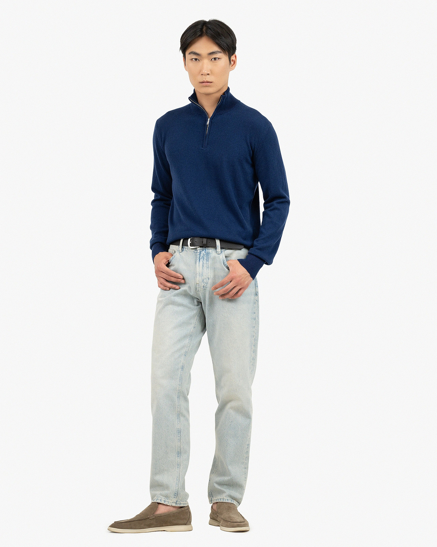 Men's Saxon Half-Zip Mock Neck - Blue Merino