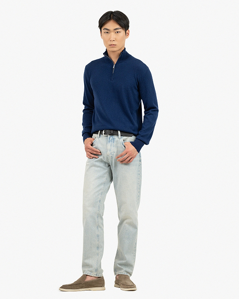 Men's Saxon Half-Zip Mock Neck - Blue Merino