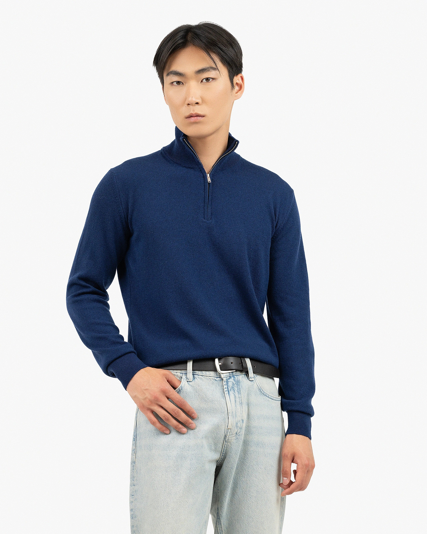 Men's Saxon Half-Zip Mock Neck - Blue Merino