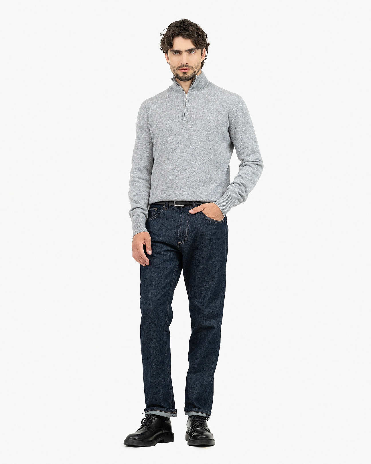 Men's Saxon Merino Quarter-Zip - Medium Grey | MaisonCashmere