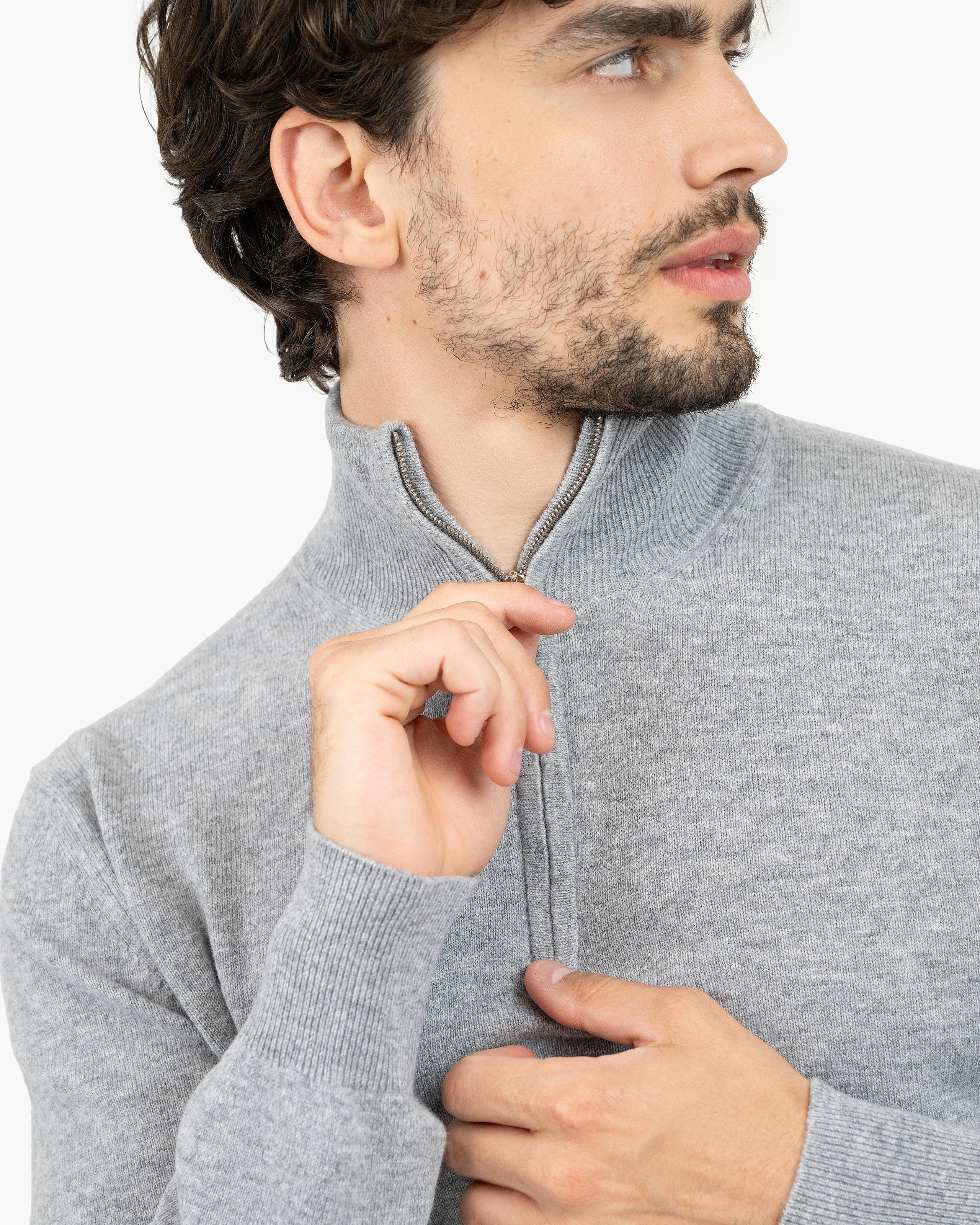 Men's Saxon Half-Zip Mock Neck - Medium Grey Merino