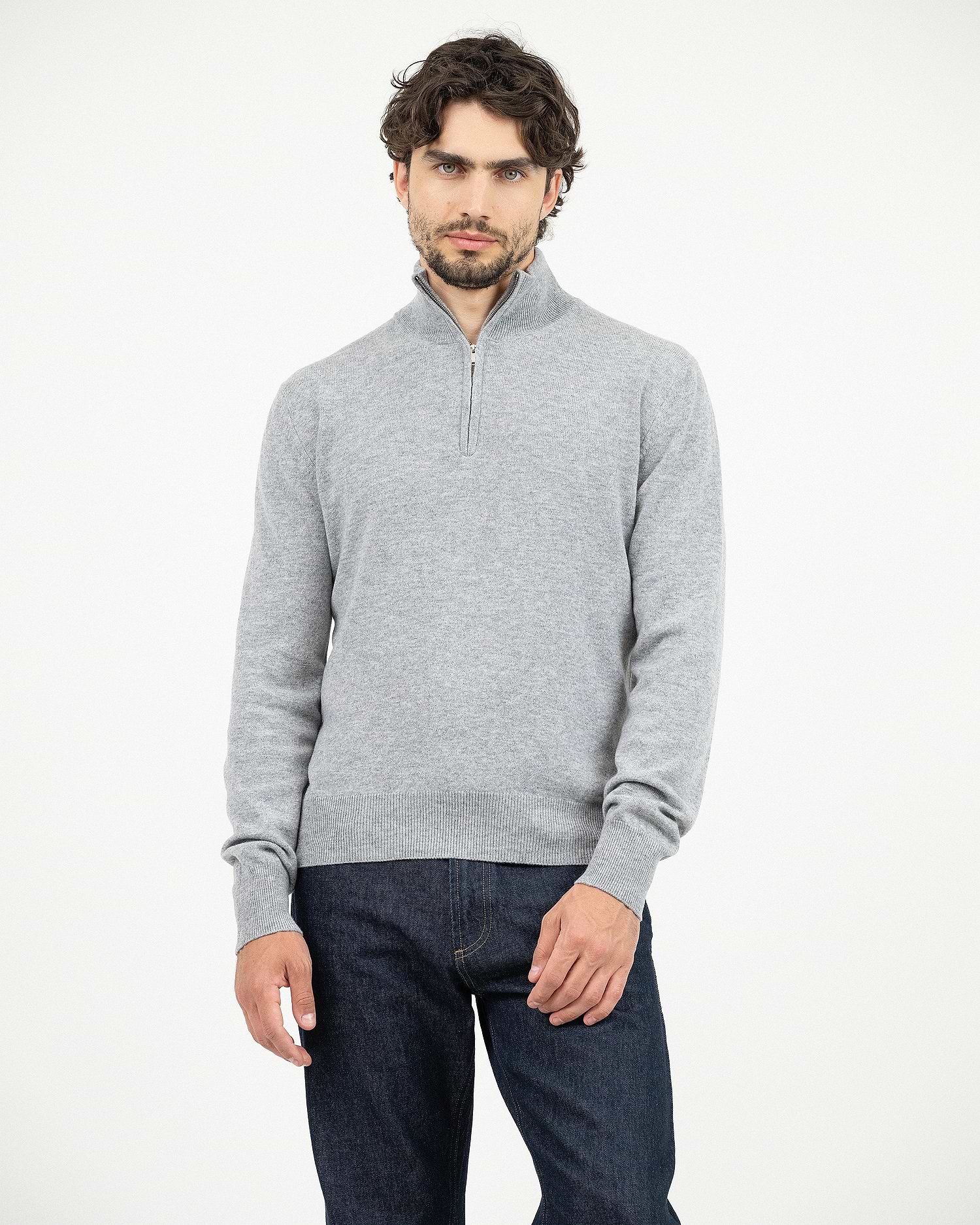 Men's Saxon Merino Quarter-Zip - Medium Grey | MaisonCashmere Men's Saxon Merino Quarter-Zip - Medium Grey | MaisonCashmere