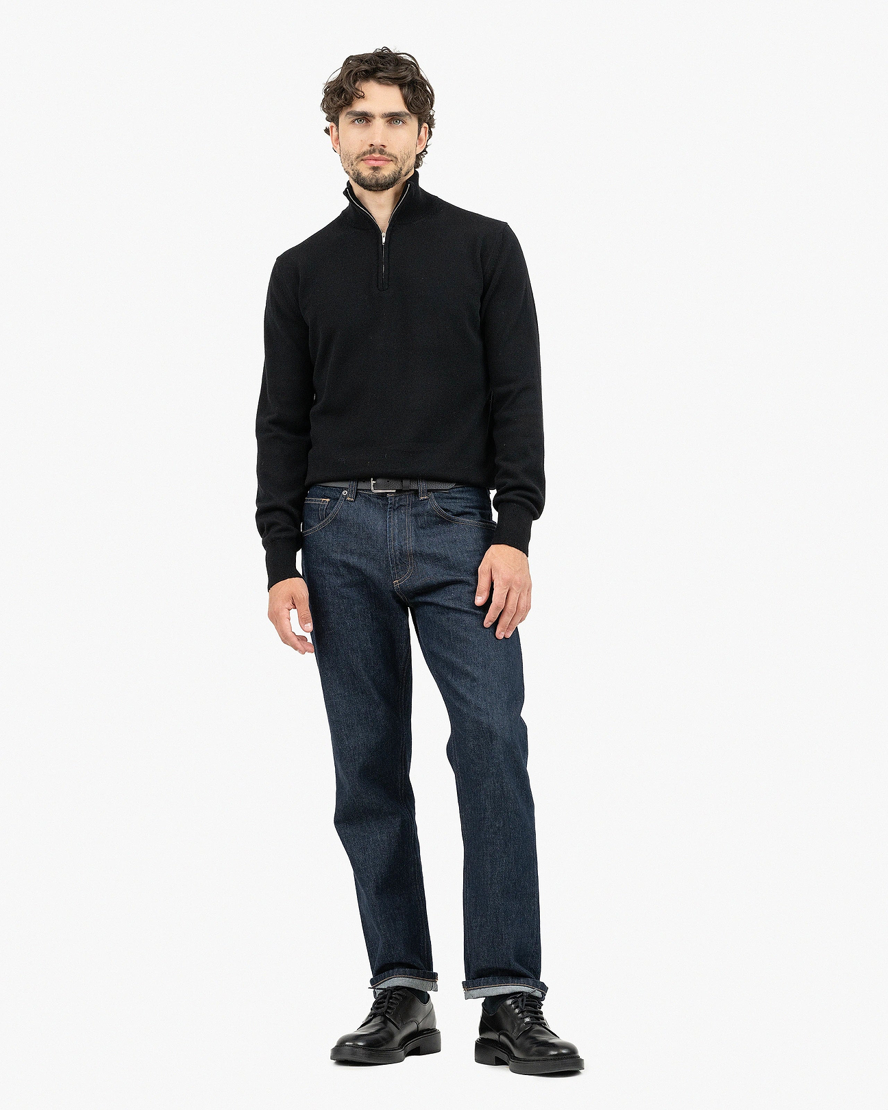 Men's Saxon Merino Quarter-Zip - Black | MaisonCashmere