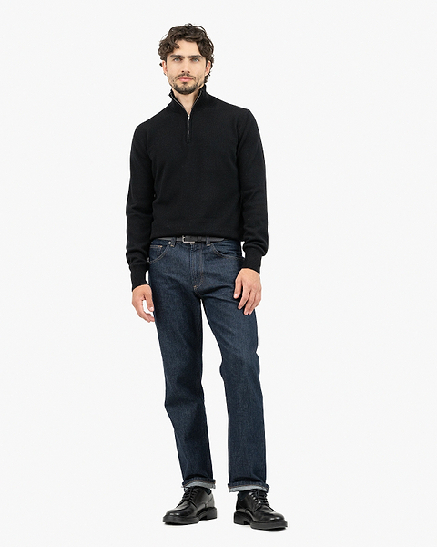 Men's Saxon Half-Zip Mock Neck - Black Merino