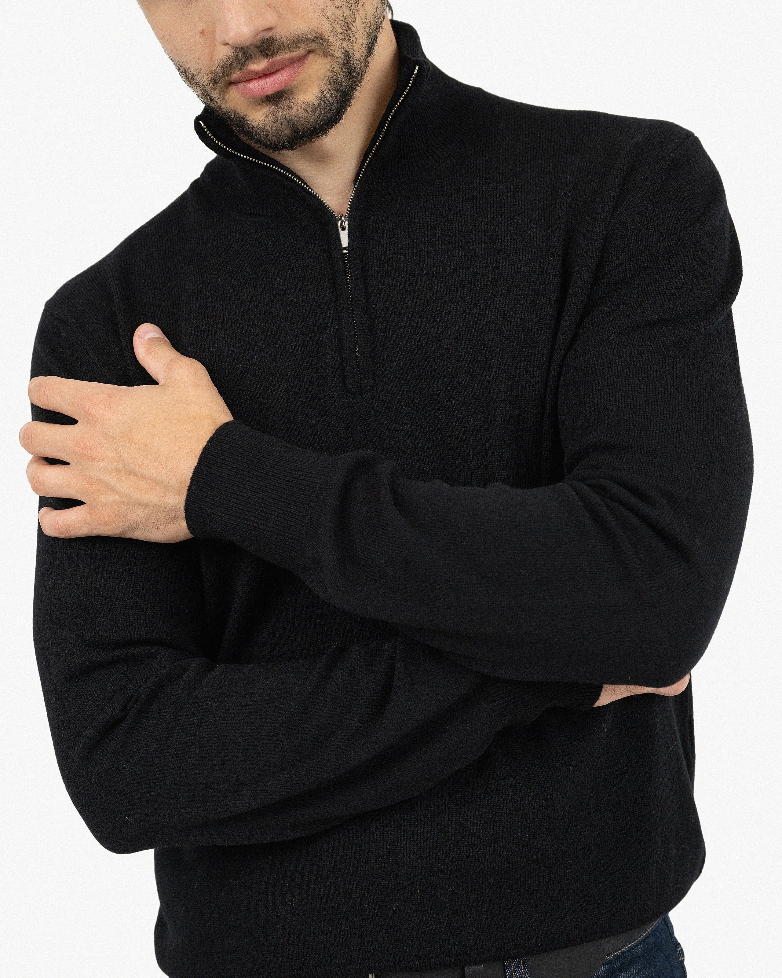 Men's Saxon Half-Zip Mock Neck - Black Merino