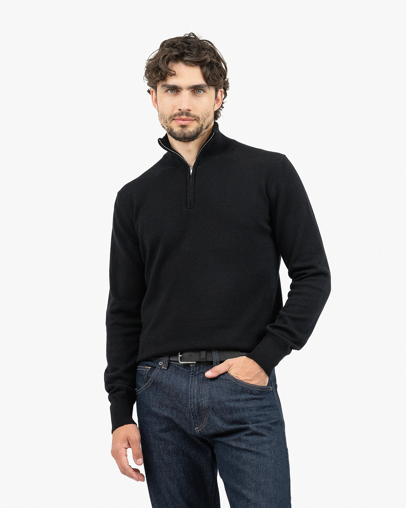 Men's Saxon Merino Quarter-Zip - Black | MaisonCashmere