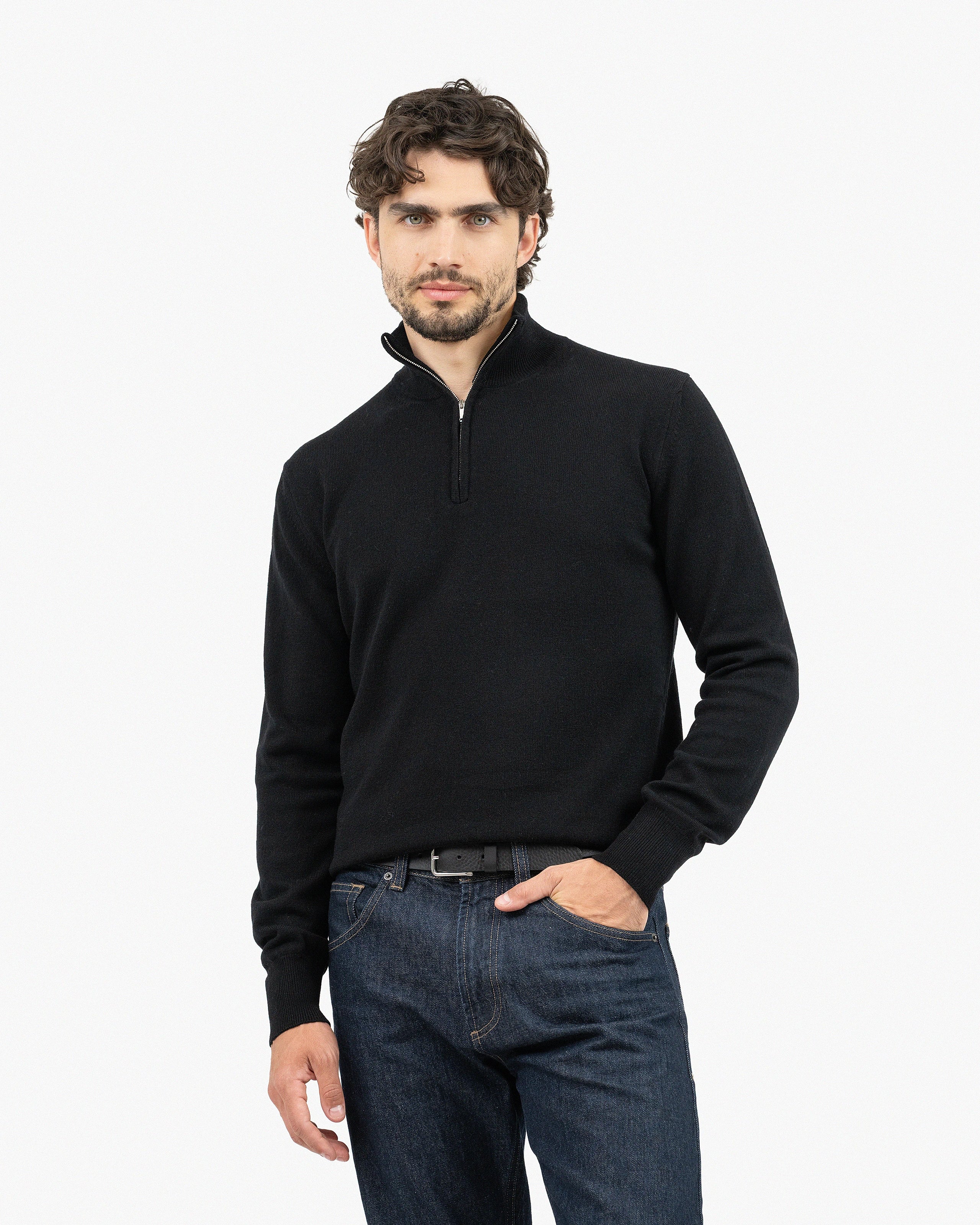 Men's Saxon Half-Zip Mock Neck - Black Merino