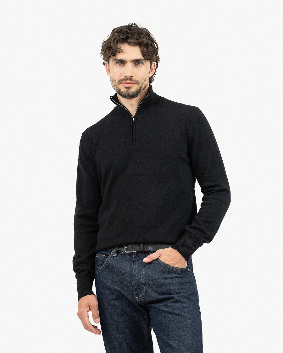 Men's Saxon Half-Zip Mock Neck - Black Merino
