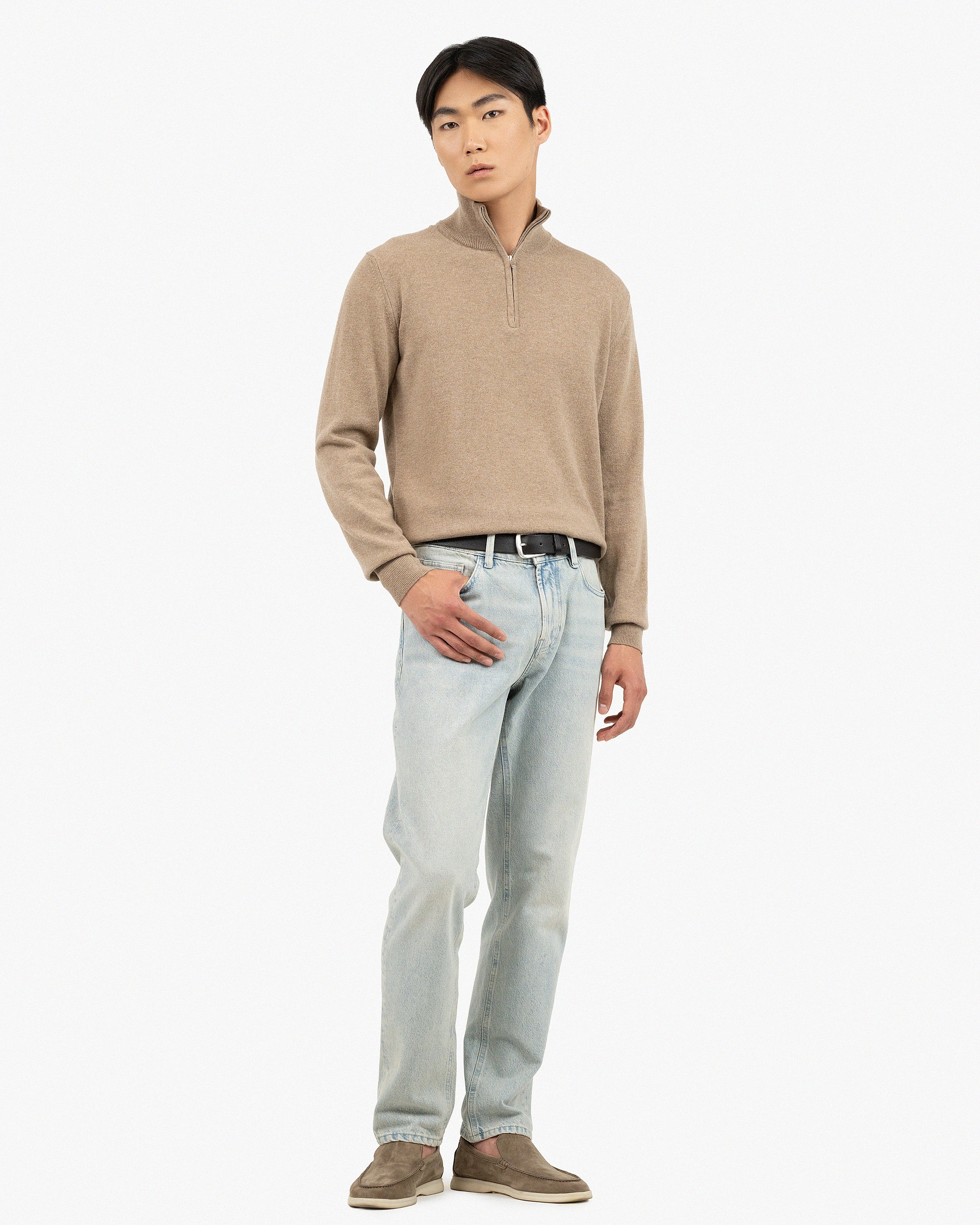 Men's Saxon Half-Zip Mock Neck - Hazelnut Merino