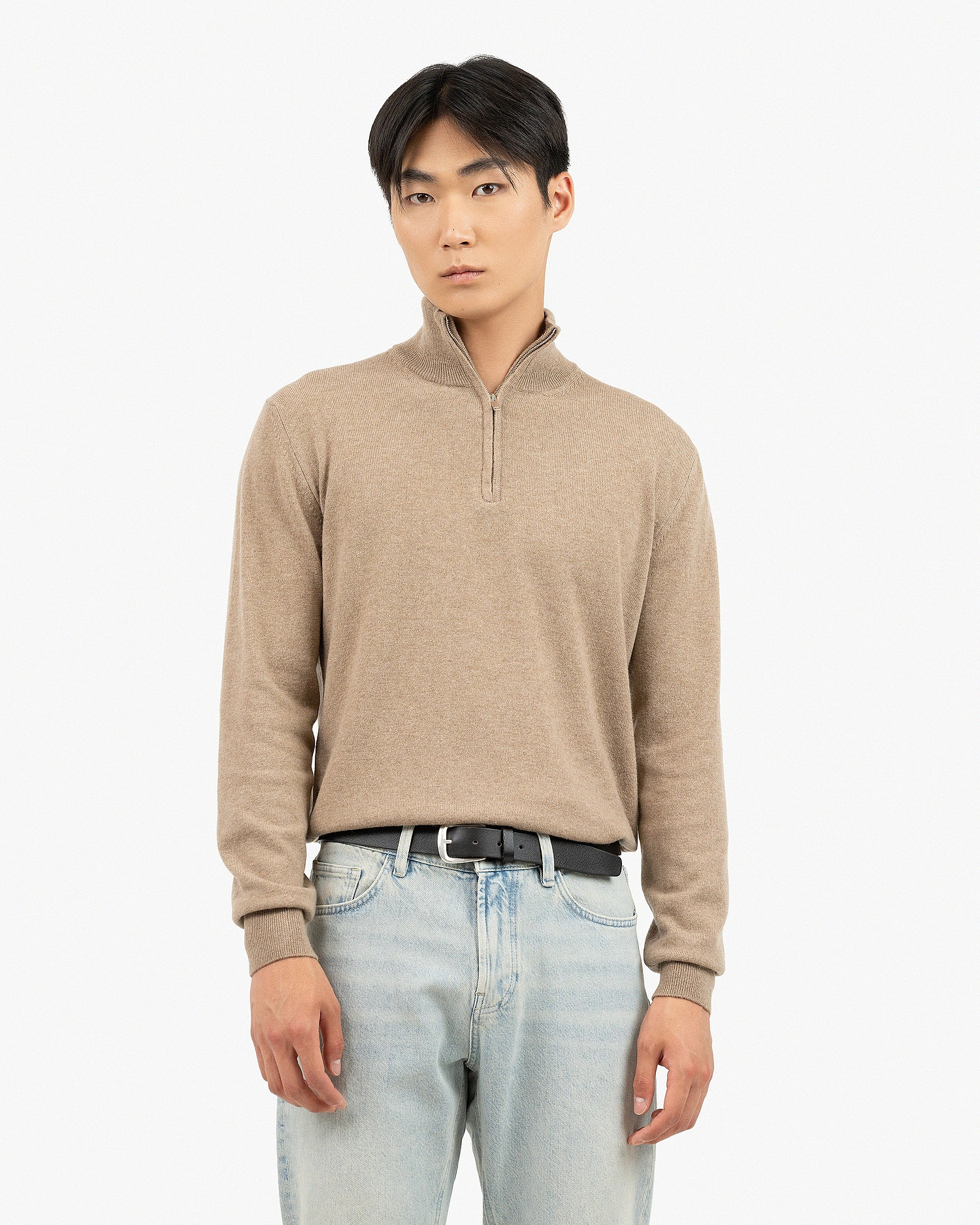Men's Saxon Half-Zip Mock Neck - Hazelnut Merino