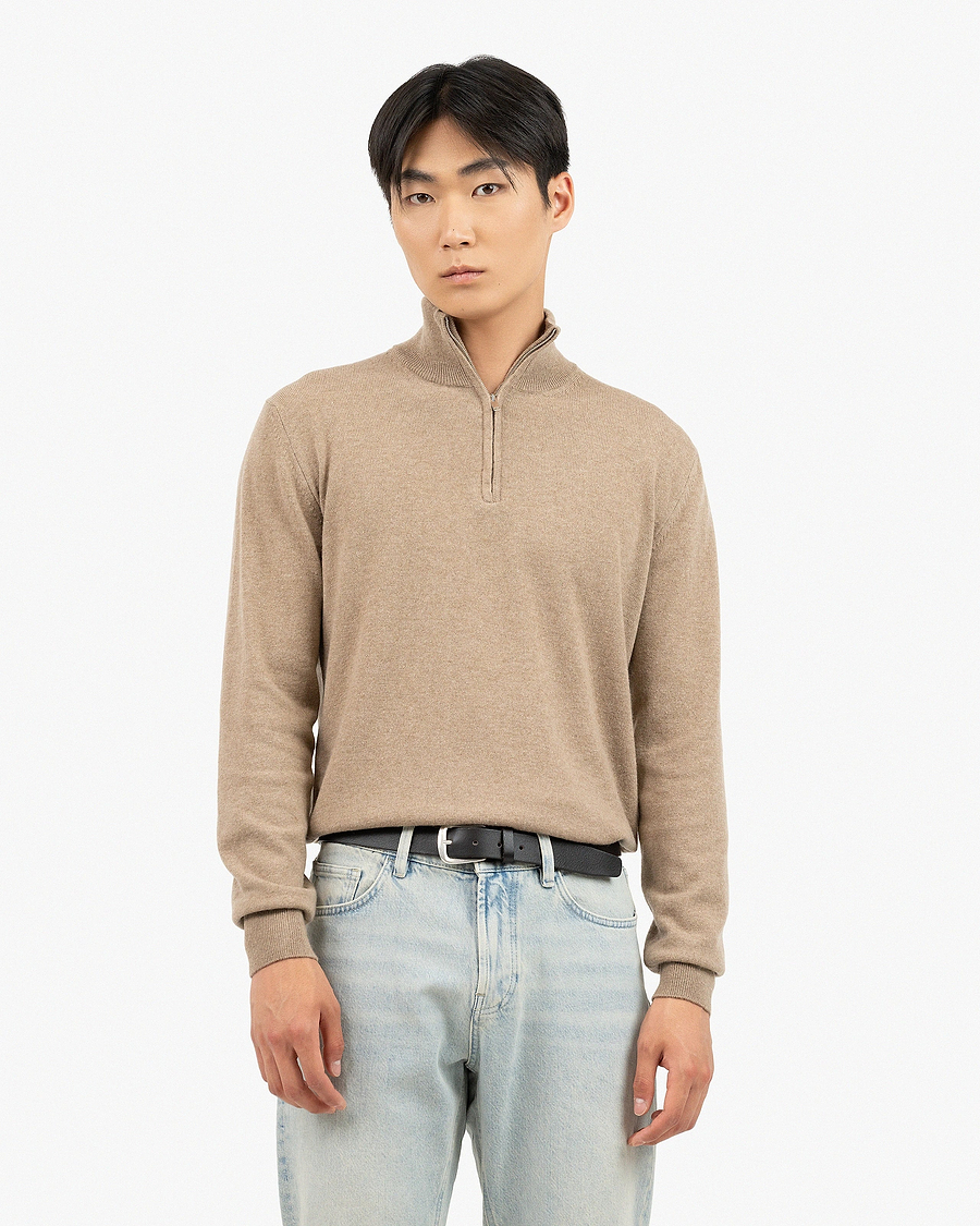 Men's Saxon Half-Zip Mock Neck - Hazelnut Merino