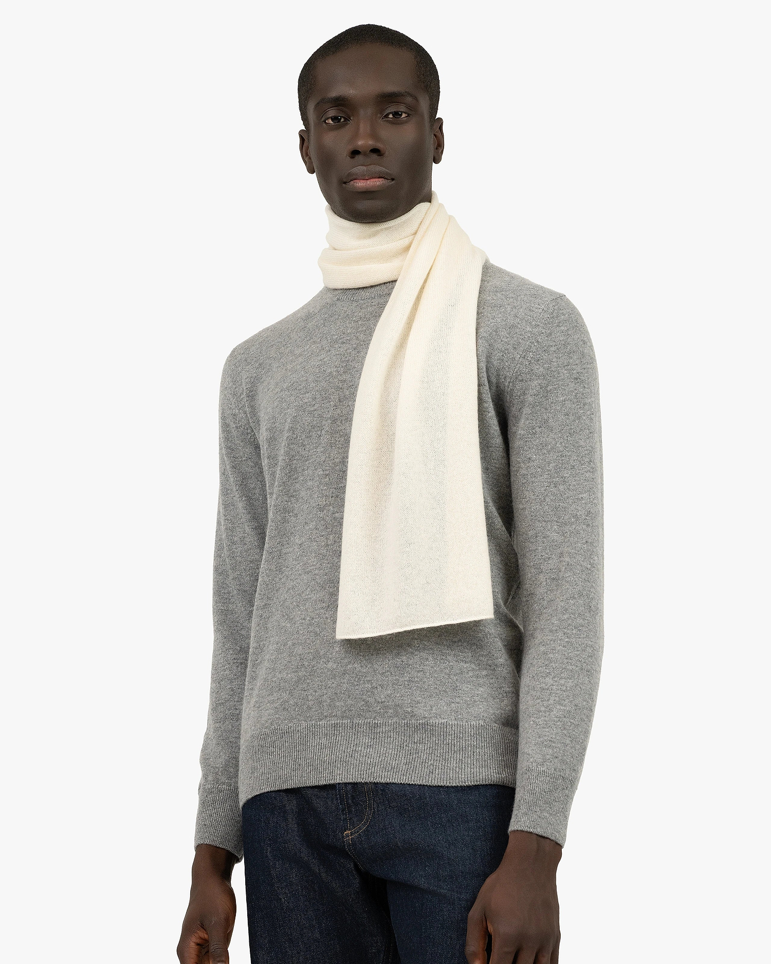 Men's Essential Scarf - White Cashmere