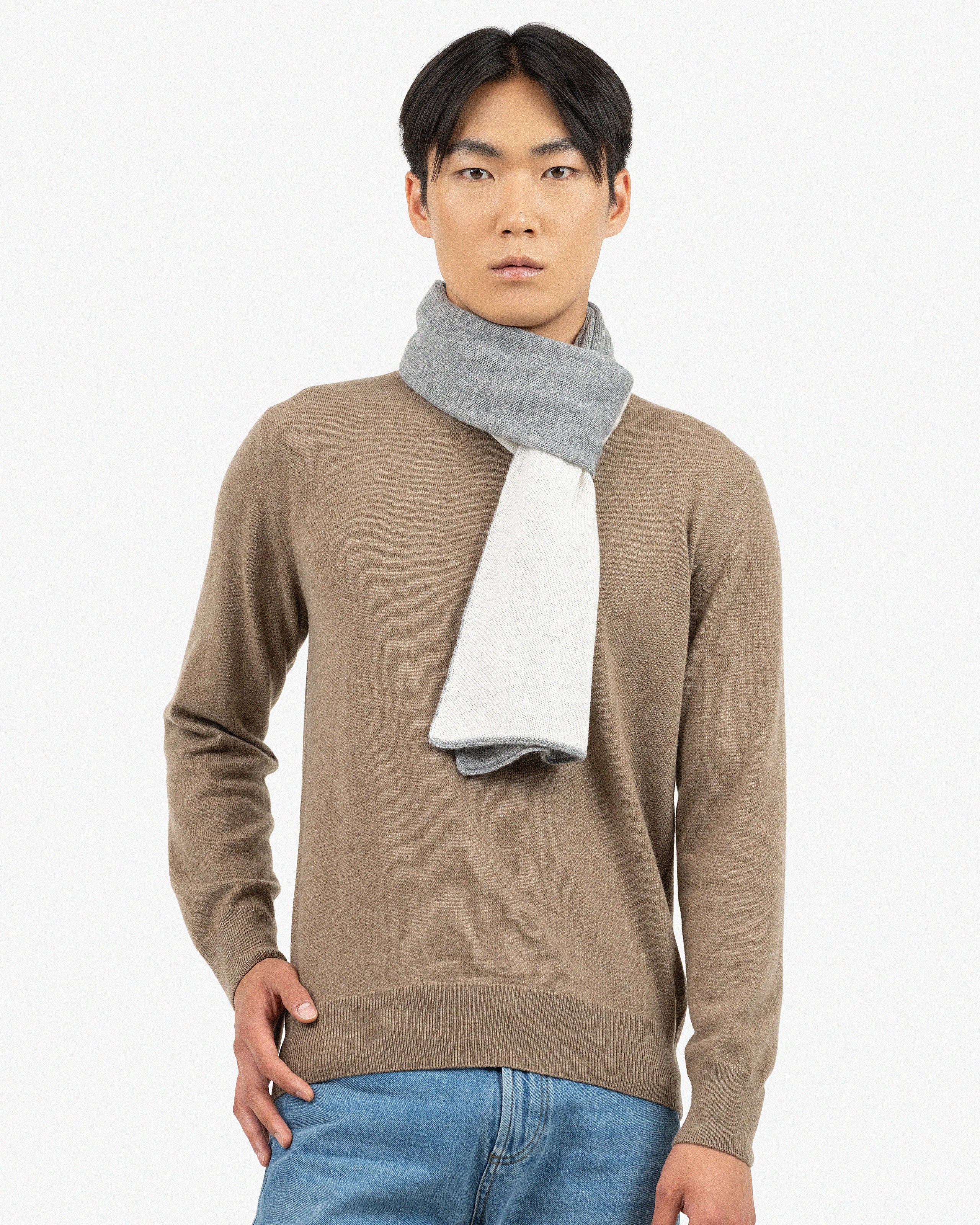 Men's Two-Tone Scarf - Medium Grey Cashmere