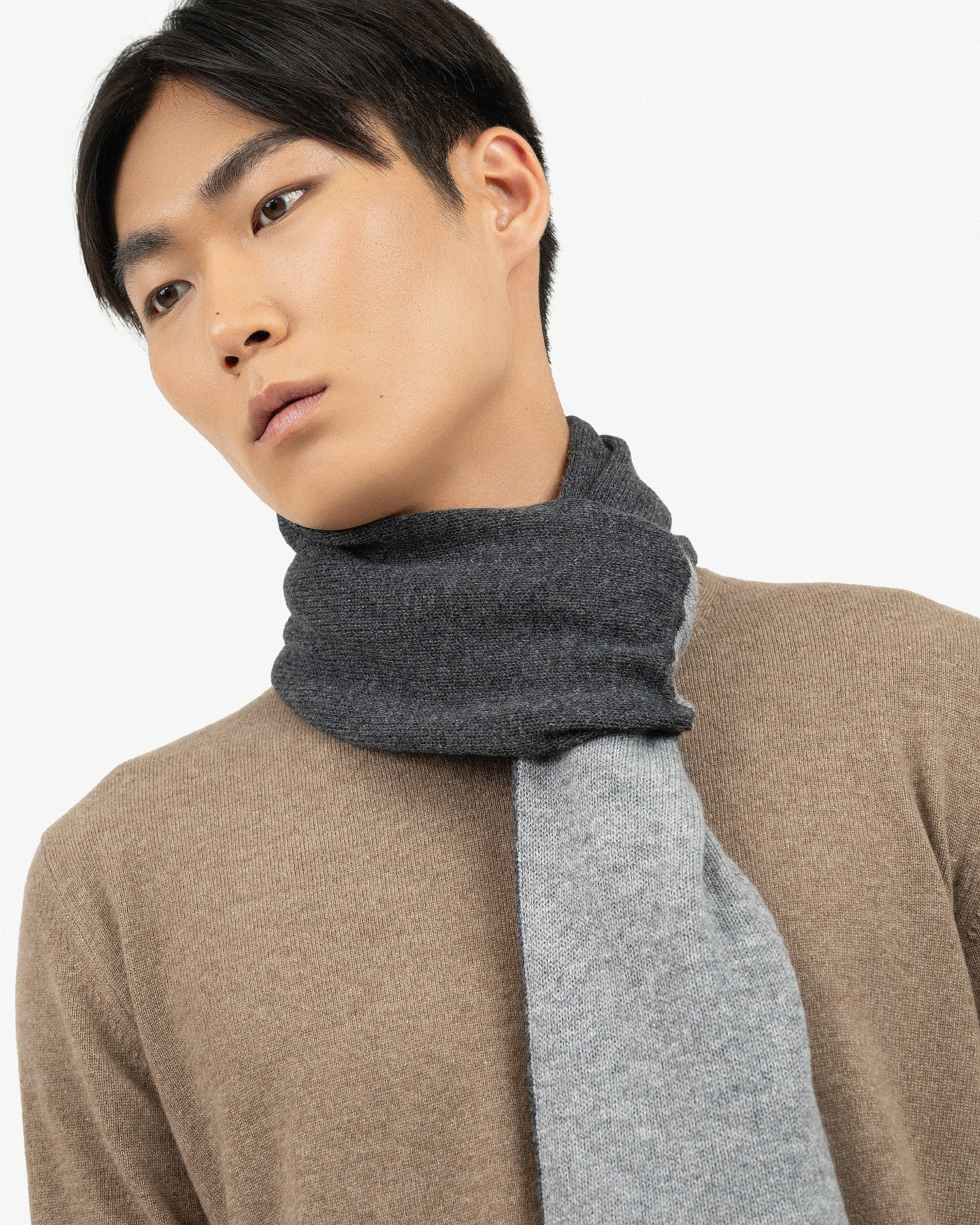 Men's Two-Tone Scarf - Charcoal Cashmere