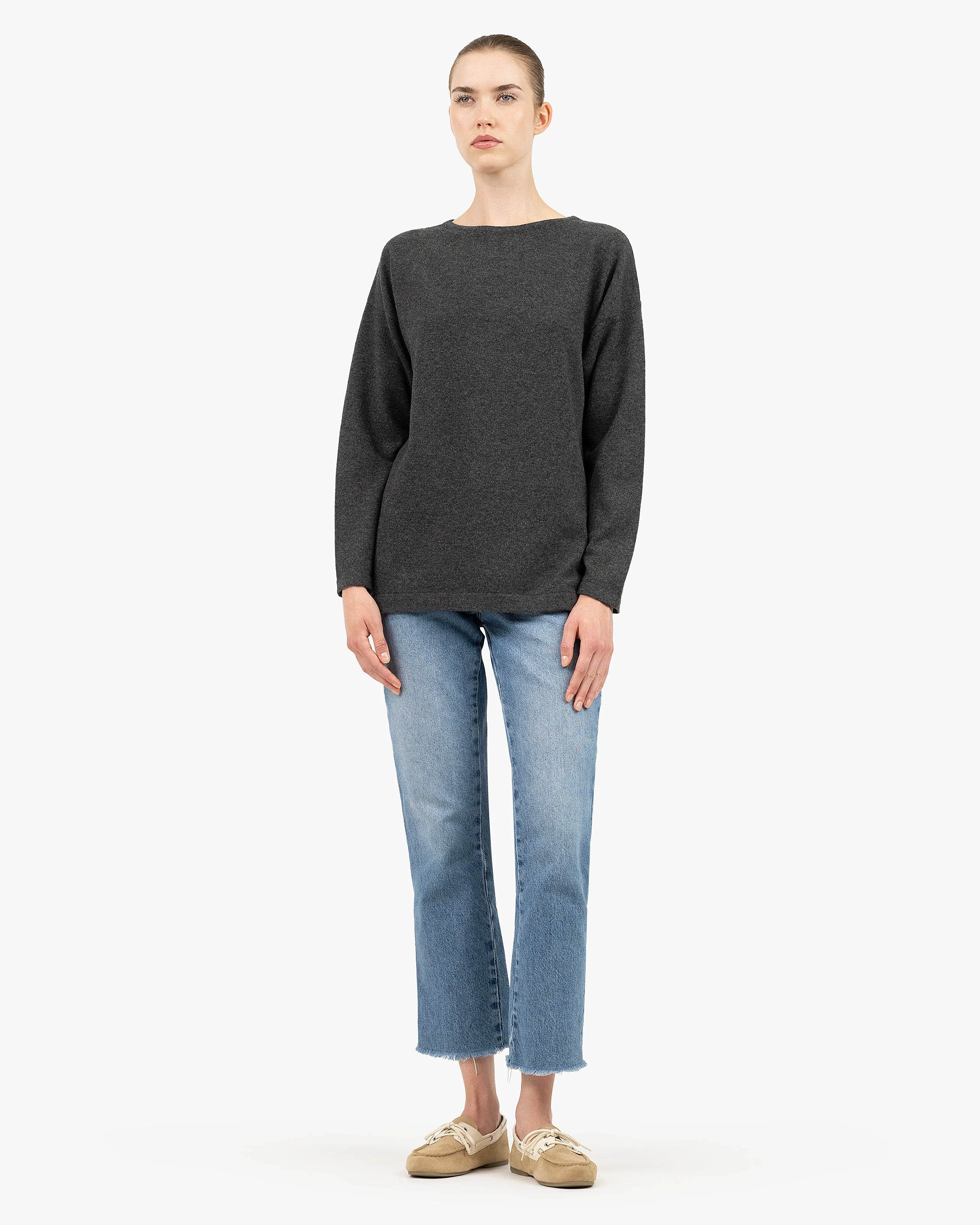 Mollis Boat Neck Sweater - Charcoal Cashmere