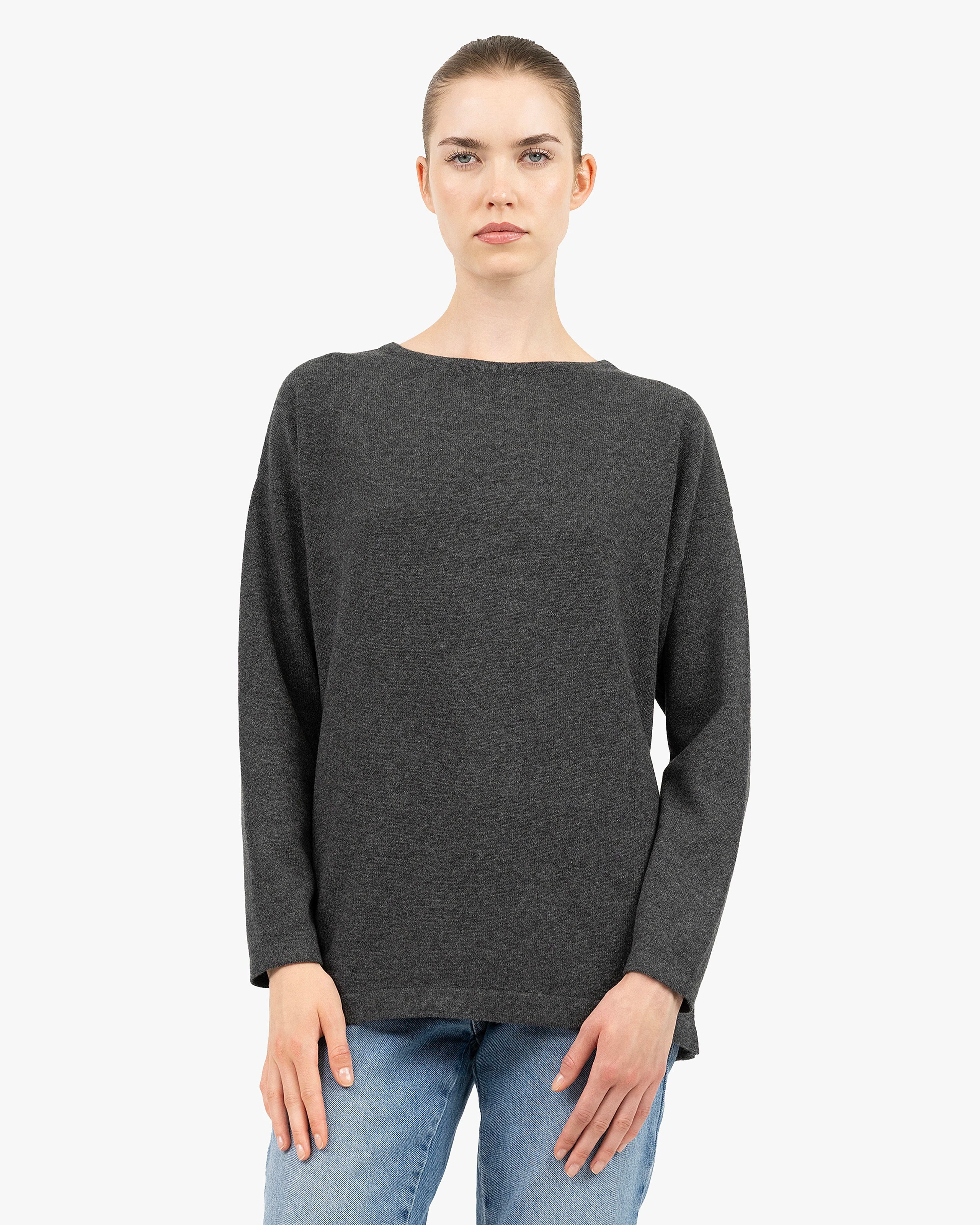 Mollis Boat Neck Sweater - Charcoal Cashmere